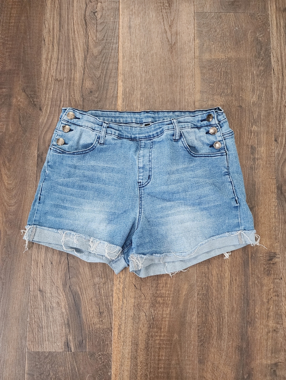 Crazytrain Light Blue Distressed Denim Shorts with Side Buttons